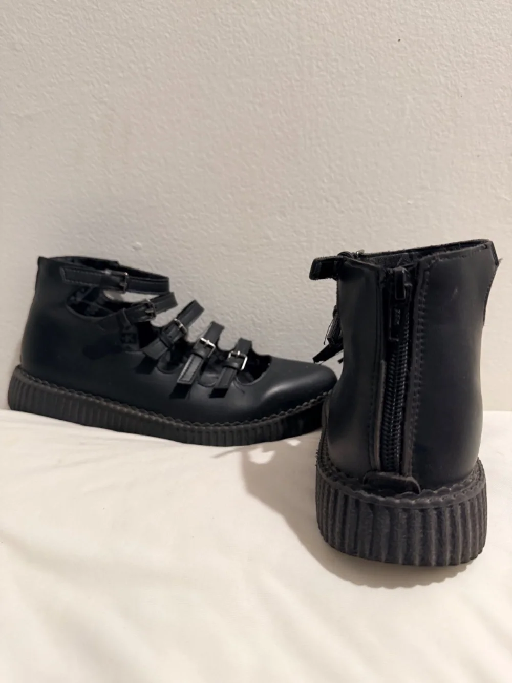 Black TUKskin™ Multi-Strap Pointed Mary Jane Creeper